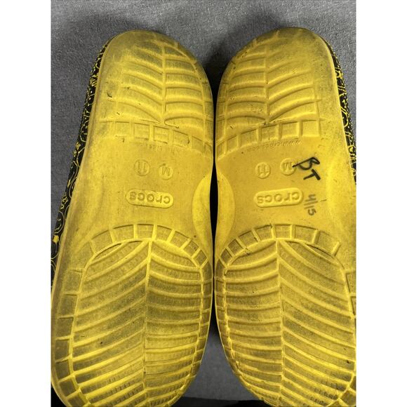 CROCS CLASSIC Black Yellow SMILEY WORLD w/ Jibbitz Men’s 11 Slide Sandal